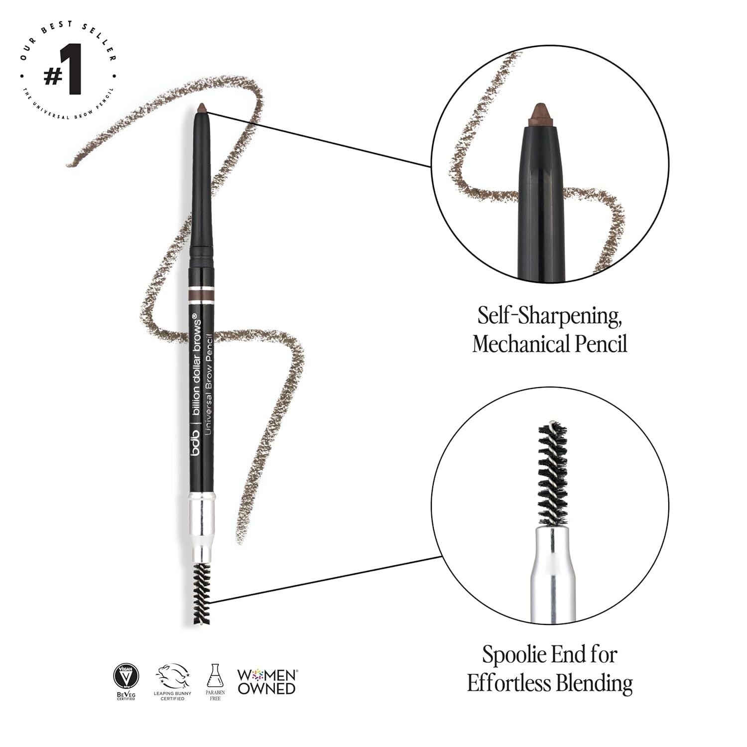 Universal Eyebrow Pencil – Dual-Ended Design with Precision Tip & Spoolie, Matte Finish, Waterproof, Easy to Use, Vegan & Cruelty-Free for Perfectly Defined Brows