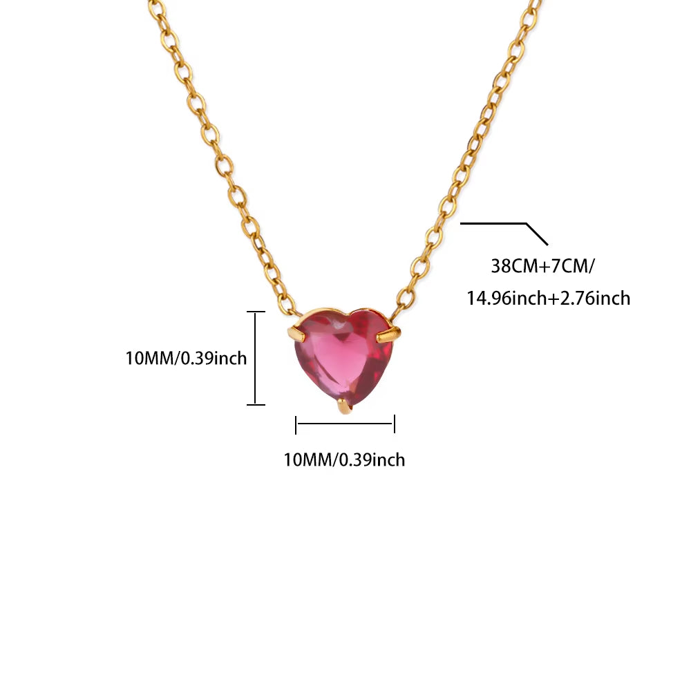 Heart Necklace for Women Stainless Steel Gold Color CZ Pendant Necklace Korean Fashion Cute Crystal Couple Jewerly Collier Femme