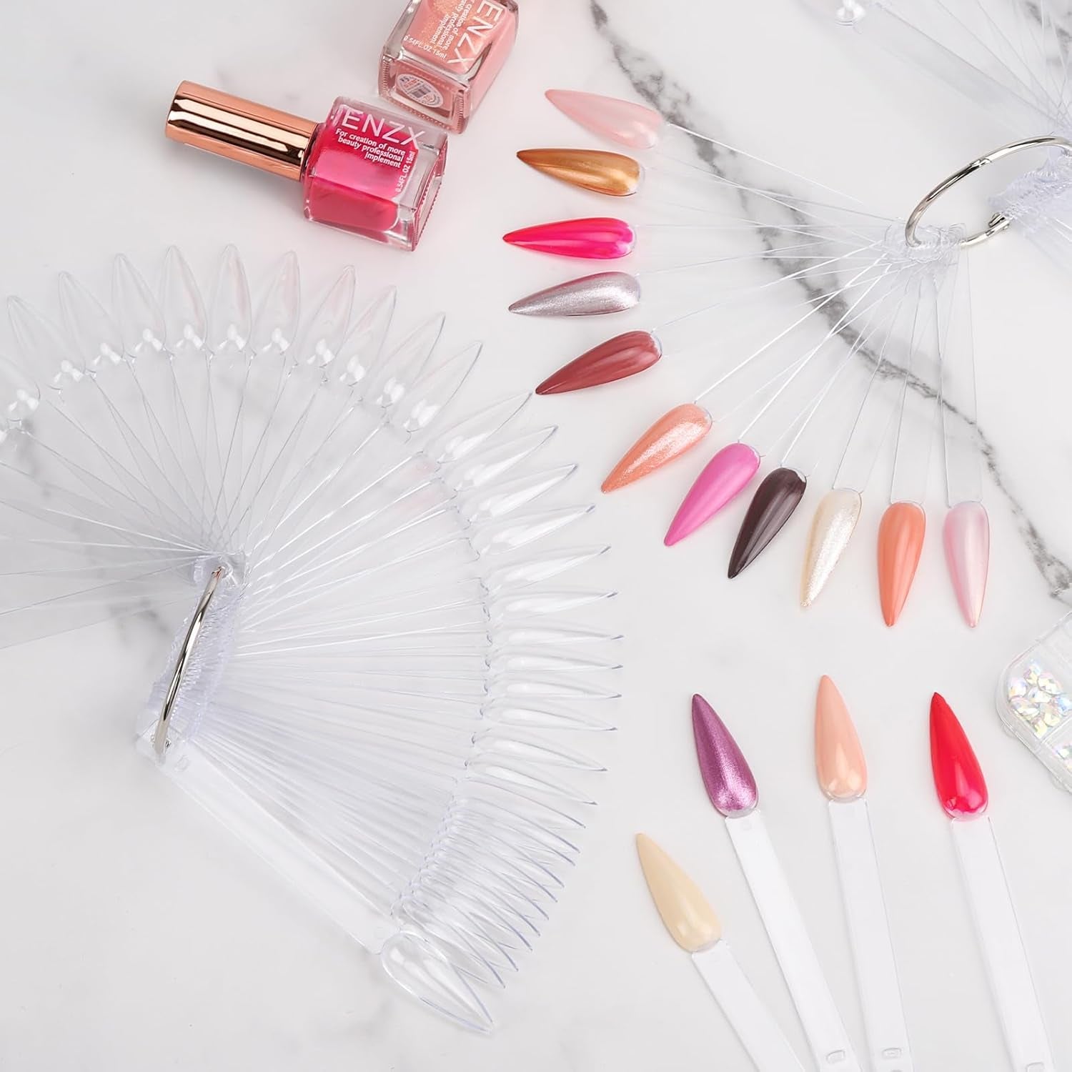 200 Pcs Clear Nail Swatch Sample Sticks with Ring and Number Stickers, Plastic Nail Swatches for Polish Color Display