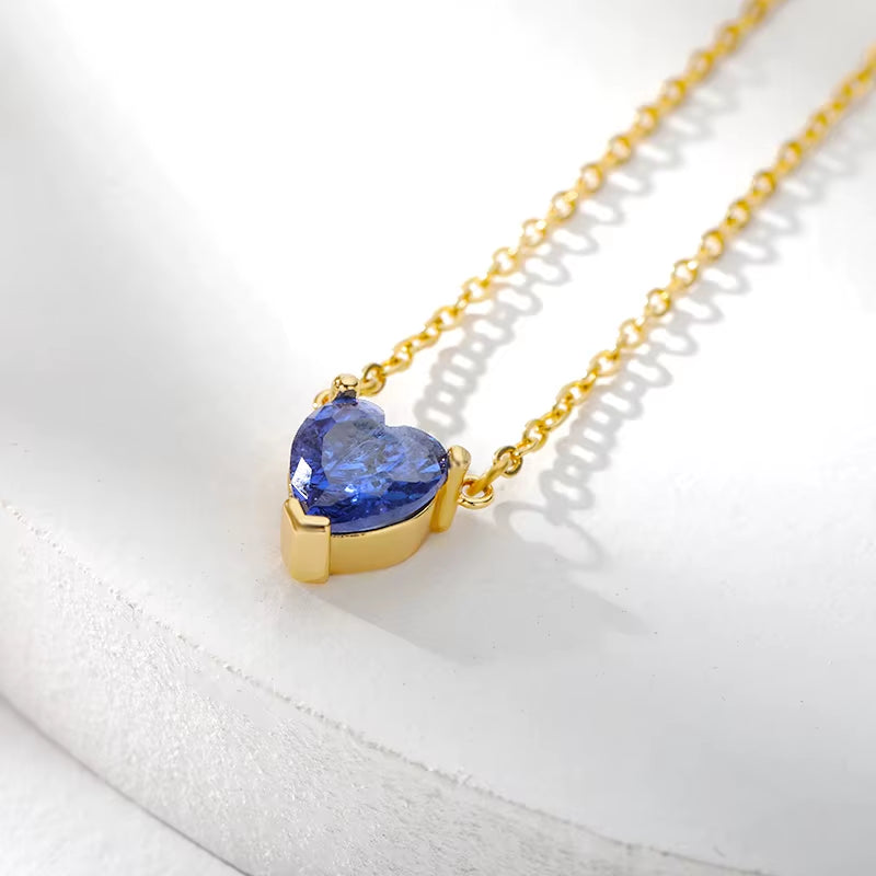 Heart Necklace for Women Stainless Steel Gold Color CZ Pendant Necklace Korean Fashion Cute Crystal Couple Jewerly Collier Femme