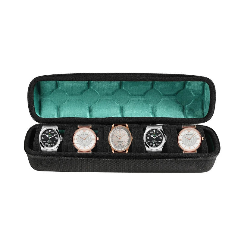 2/3/5 Slots Watch Travel Case,Hard Watch Roll, Travel Watch Organizer Case with Form-Fitting Pillow, Red Microfiber Lining