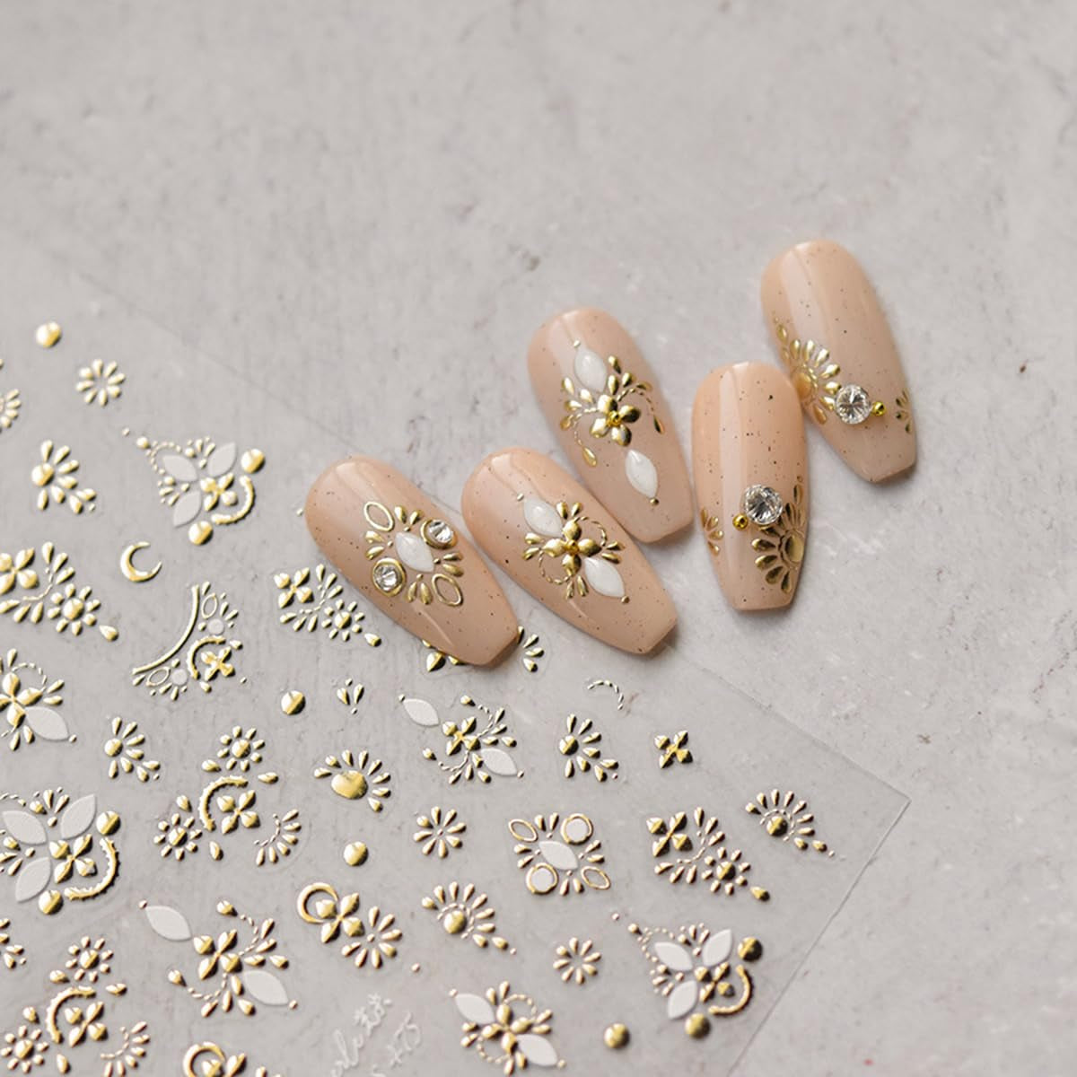 Gold Nail Art Stickers Golden Totem Decals 3D Bronzing Self-Adhesive Supplies Luxury Design Hollow Flower Nails Adhesive Sliders for Women Girls DIY Manicure Decorations