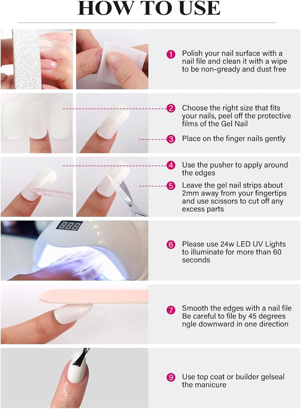 Christmas UV Gel Nail Art Stickers - 24PCS Semi Cured Nail Strips with Red Glitter, Elk Design, Nail File and Stick for Holiday Manicure