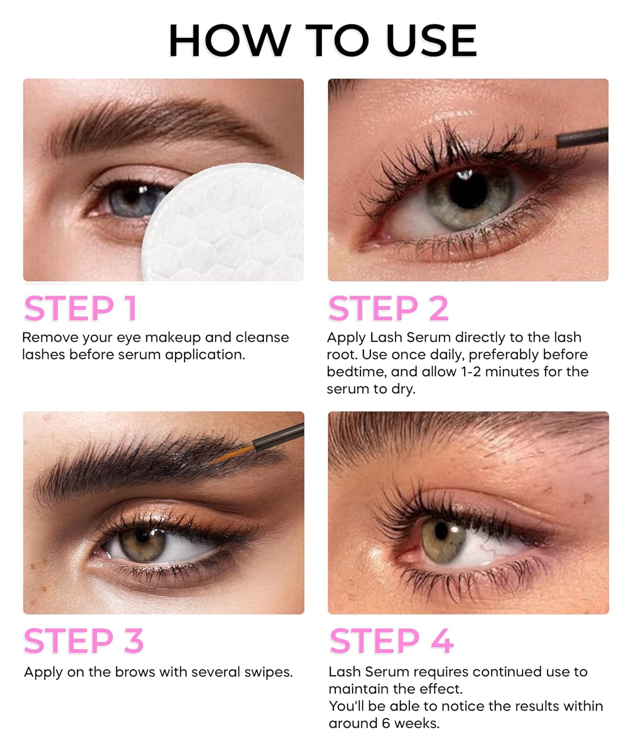 Shampoo 100Ml Cleaning Kit of Eye Makeup Remover (Foam Cleanser) & Shampoo Brush & Mascara Brush Bundle with Eyelash Serum 5Ml for Lash Growth and Thickness