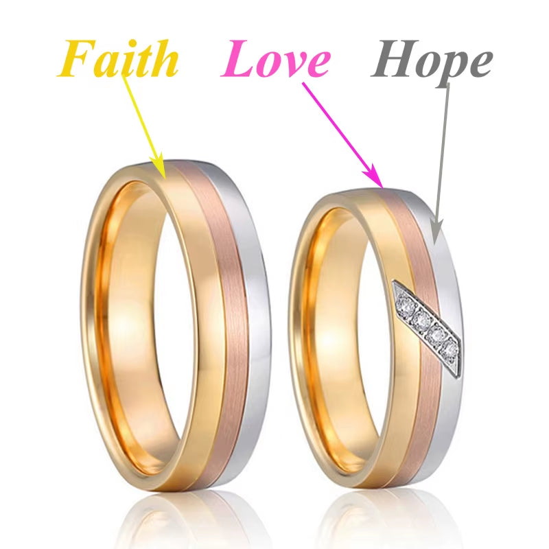 Fashion Western 24K Gold Plated Stainless Steel Jewelry Ring Marriage Couples Wedding Rings Men Women Alliance Dropshipping