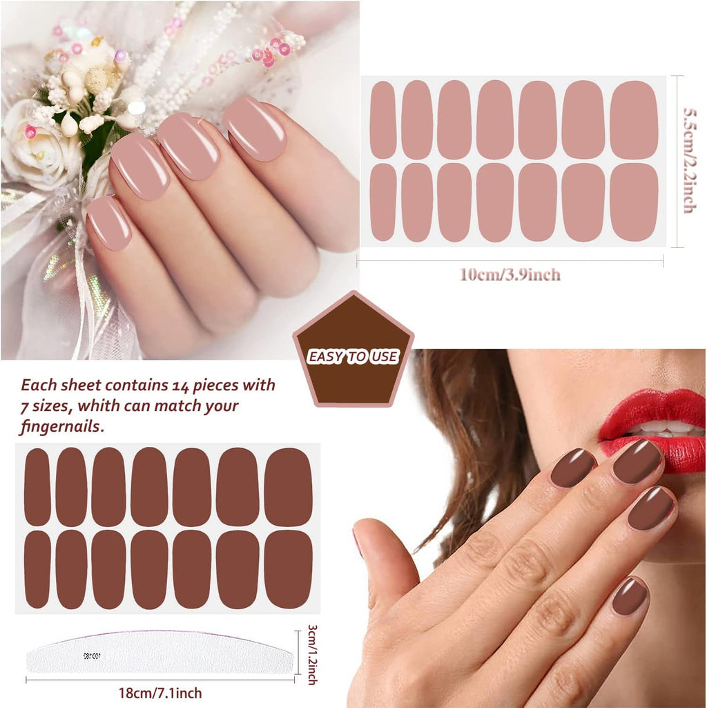 336 Pieces 24 Sheets Classic Retro Solid Color Nail Polish Strips Glitter Nail Wraps with Nail File Self-Adhesive Dark Nail Stickers Full Nail Wraps for Women Girls Nail Art