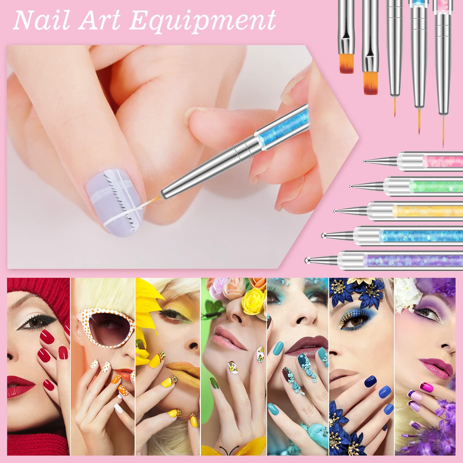 6 Pcs in 1 Set Resin Nail Art Palette with 5 Nail Brushes, Nail Design Tools Nail Polish Mixing Palette Double-Ended Dotting Pen for Nail Art