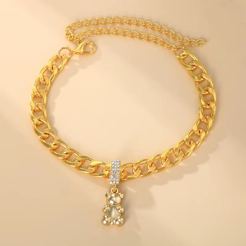 Stonefans Women Beach Foot Jewerly Titanium Steel Anklet Leg Chain Metal Bear Pendant Anklet Bracelet Men Holiday Accessories