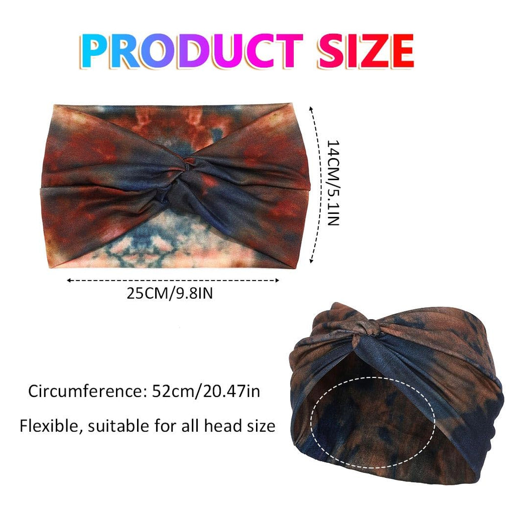 Tie-Dye Headbands for Women Black Boho Wide Headband Stretchy African Head Wraps Hair Bands Hair Accessories Park of 4