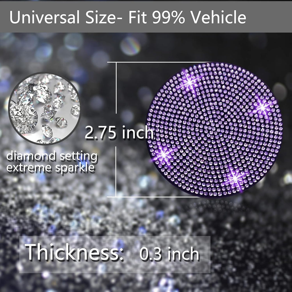 2Pcs Bling Car Cup Holder Coaster, 2.75 Inch Anti-Slip Shockproof Universal Car Coasters Insert Bling Crystal Rhinestone Automotive Interior Accessories for Women (2 Pcs, Purple Violet)