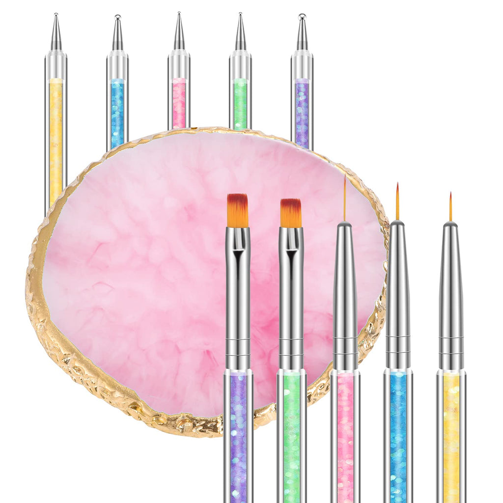 6 Pcs in 1 Set Resin Nail Art Palette with 5 Nail Brushes, Nail Design Tools Nail Polish Mixing Palette Double-Ended Dotting Pen for Nail Art