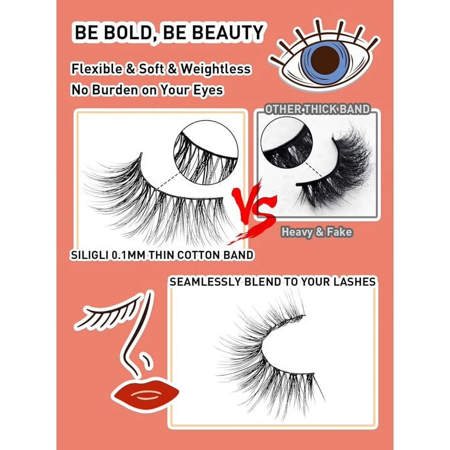 10 Pair False Eyelashes Natural Look Fluffy Lashes Handmade Cat Fake Eyelashes for Makeup