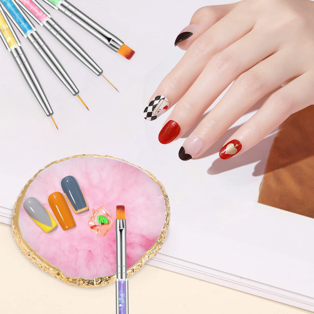 6 Pcs in 1 Set Resin Nail Art Palette with 5 Nail Brushes, Nail Design Tools Nail Polish Mixing Palette Double-Ended Dotting Pen for Nail Art