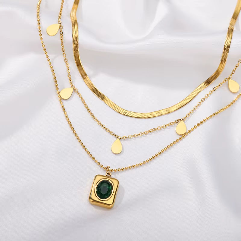 Double Layer Zircon Thick Clavicle Chain Necklace Stainless Steel Necklaces for Women Punk Hip-Hop Streetwear Jewelry Gift