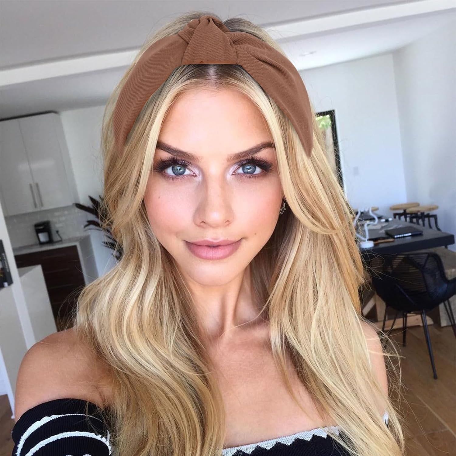 6PCS Knotted Headbands for Women Girls Non Slip Pearl Headband Top Knot Headband for Women Black White Brown Head Band Hair Accessories for Women