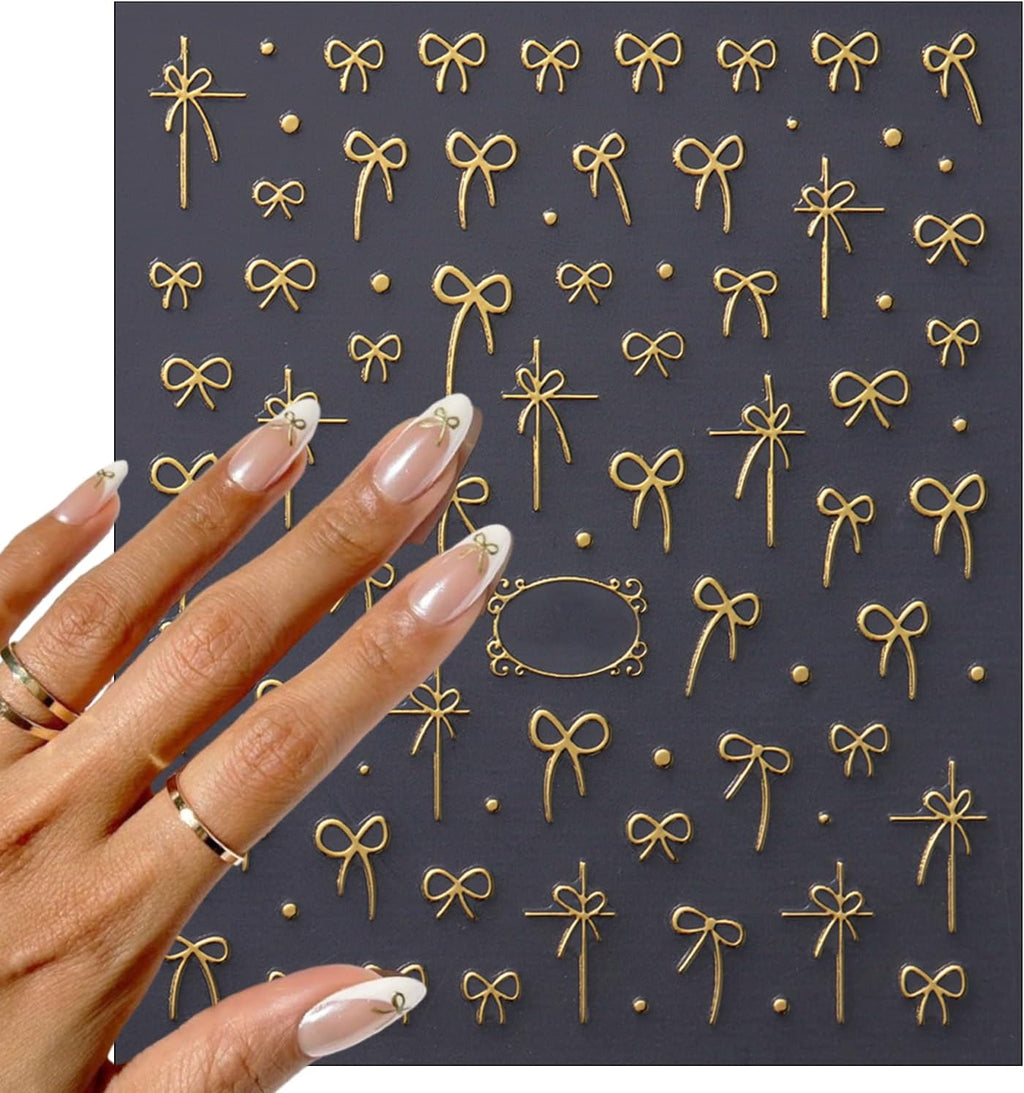 5Sheets Gold Line Nail Art Stickers 3D Self Adhesive Metal Geometric Stripe Wave Little Flower Nail Sticker Glitter Designs Nail Art Supplies Bow Sticker for Women DIY Nail Decoration