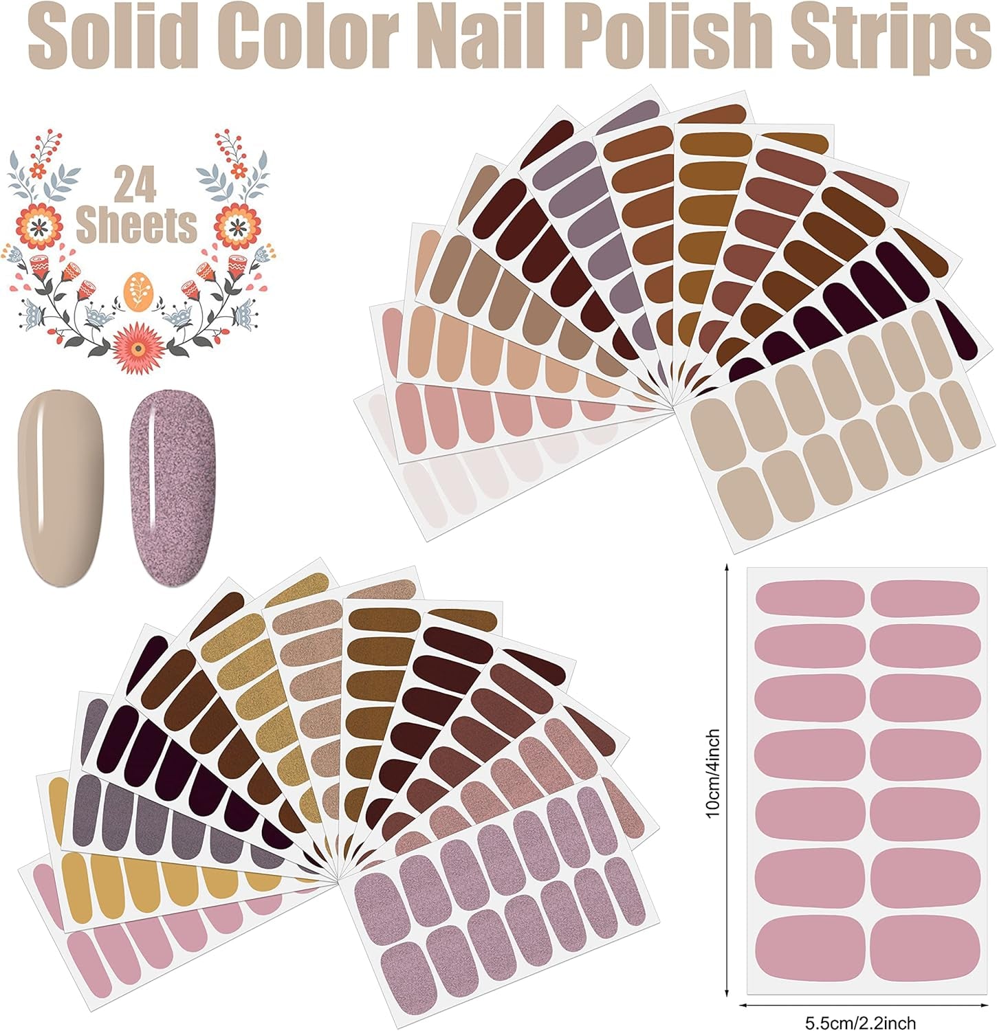 336 Pieces 24 Sheets Classic Retro Solid Color Nail Polish Strips Glitter Nail Wraps with Nail File Self-Adhesive Dark Nail Stickers Full Nail Wraps for Women Girls Nail Art