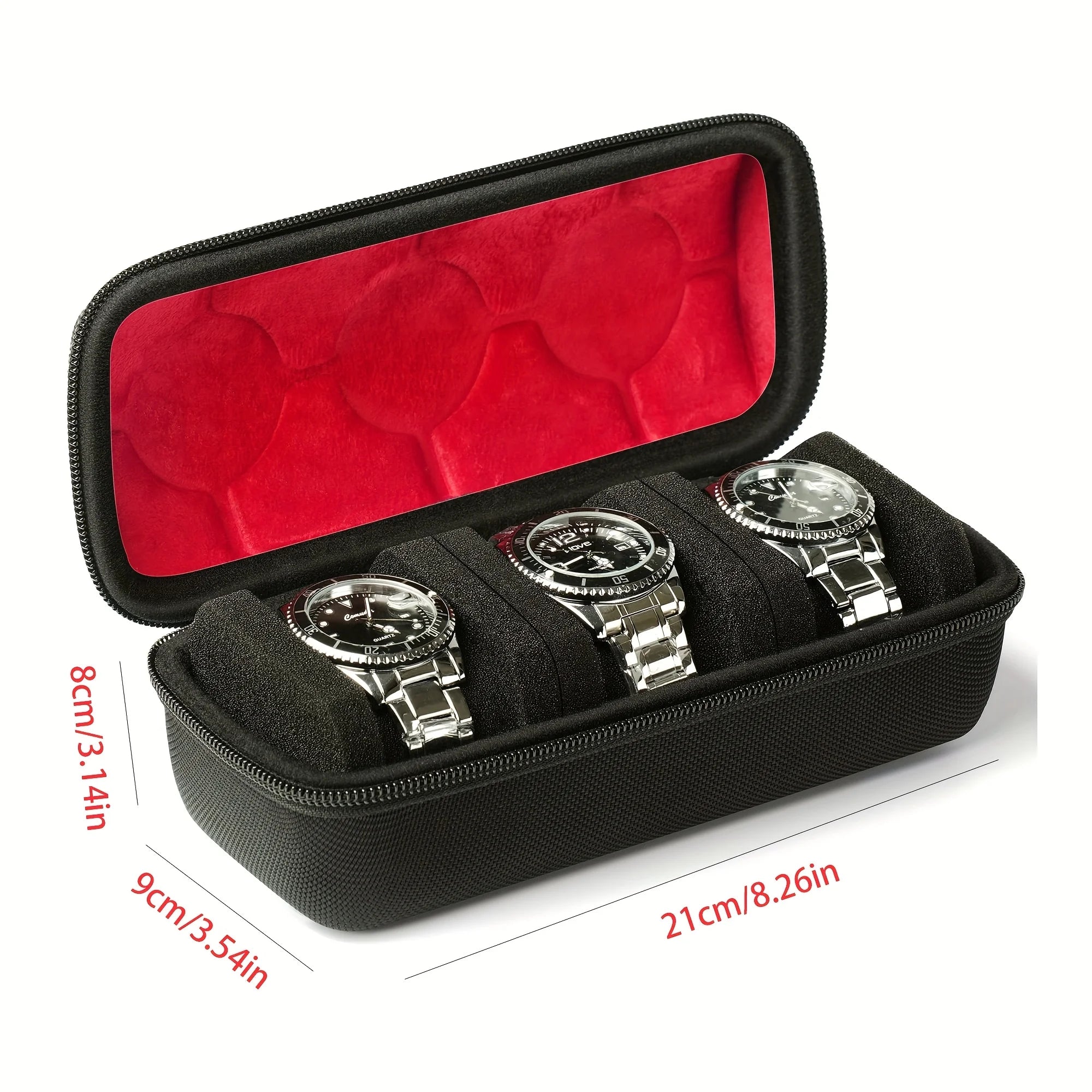 2/3/5 Slots Watch Travel Case,Hard Watch Roll, Travel Watch Organizer Case with Form-Fitting Pillow, Red Microfiber Lining
