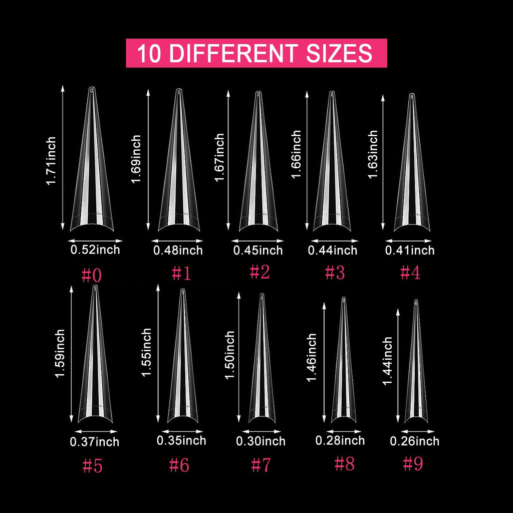 500PCS Stiletto Nail Tips  Extra Long Nails Clear Nail Tips Half Cover XL Stiletto Shape Acrylic Pointed Nails for Halloween Salon and Home DIY 10 Sizes with Box 5.9 Ounce