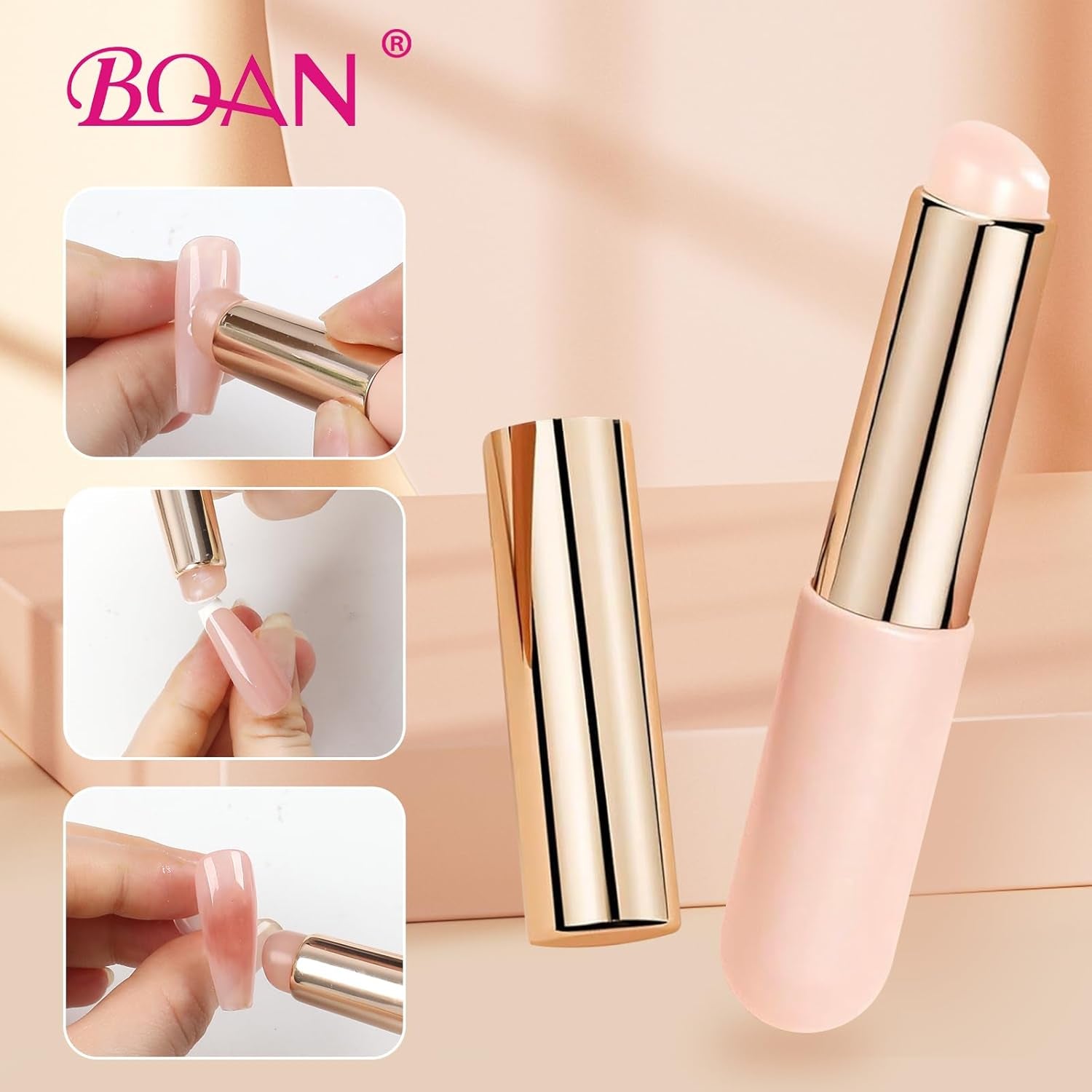 3Pcs Silicone Nail Tools, Pink Nail Art Brushes for Ombre Nail, Chrome Nail, French Nail, Soft Silicone Nail Stamping Manicure Tool