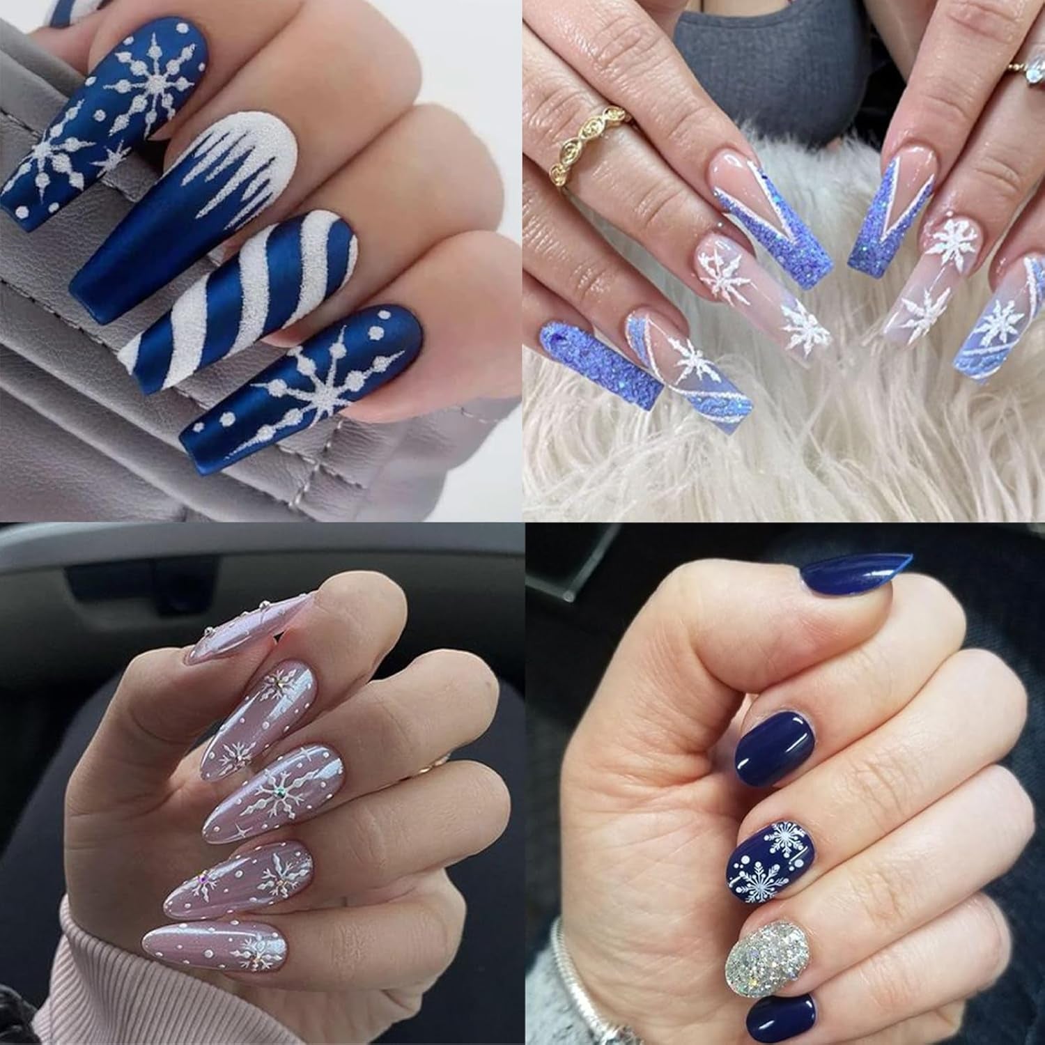 3 Sheets Christmas White Snowflake Nail Art Stickers 5D Embossed Blue Xmas Tree Nail Decals Xmas Winter French Snowflake Design Nail Stickers for Women and Girls DIY Christmas Nail Decoration