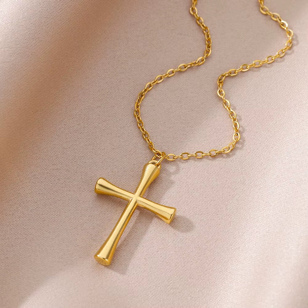 New Trend Crucifix Necklace for Women Stainless Steel Pendant Gold Color Necklace Fashion Trend Neck Jewelry 2024 New In