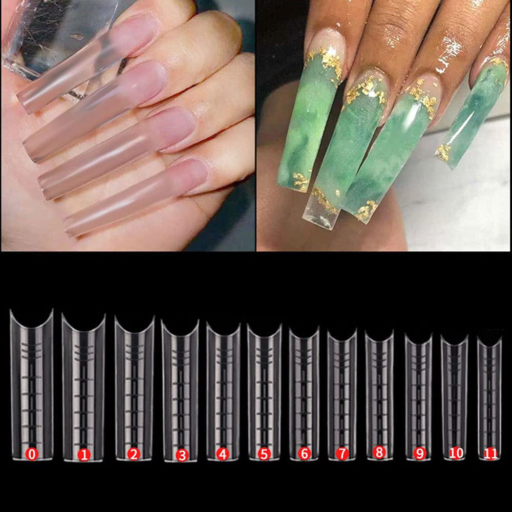 120PCS Nail Form C Curve U Shape Nail Gel Nail Tips Acrylic Nail Forms Clear Fake Nails12 Sizes with Scale