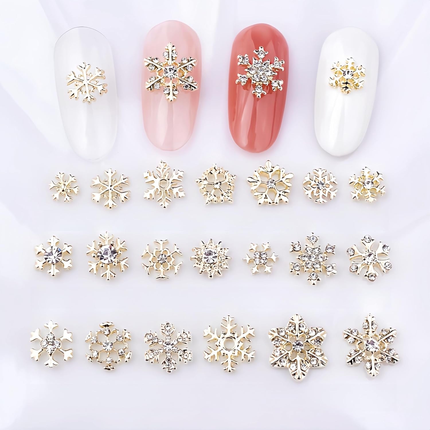 20Pcs Metal Christmas Nail Charms Alloy Snowflake Nail Rhinestones Gold Nail Art Charms Nail Studs Snowflake Luxury Nail Crystal Diamond for Acrylic Nails Nails Gems for Women Girls Christmas Nail Art