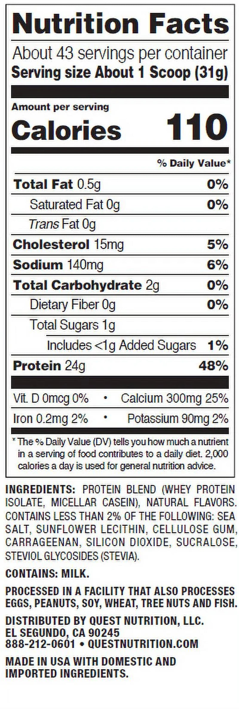 Quest Protein Powder, Vanilla Milkshake, 24G Protein, 3Lb, 48Oz