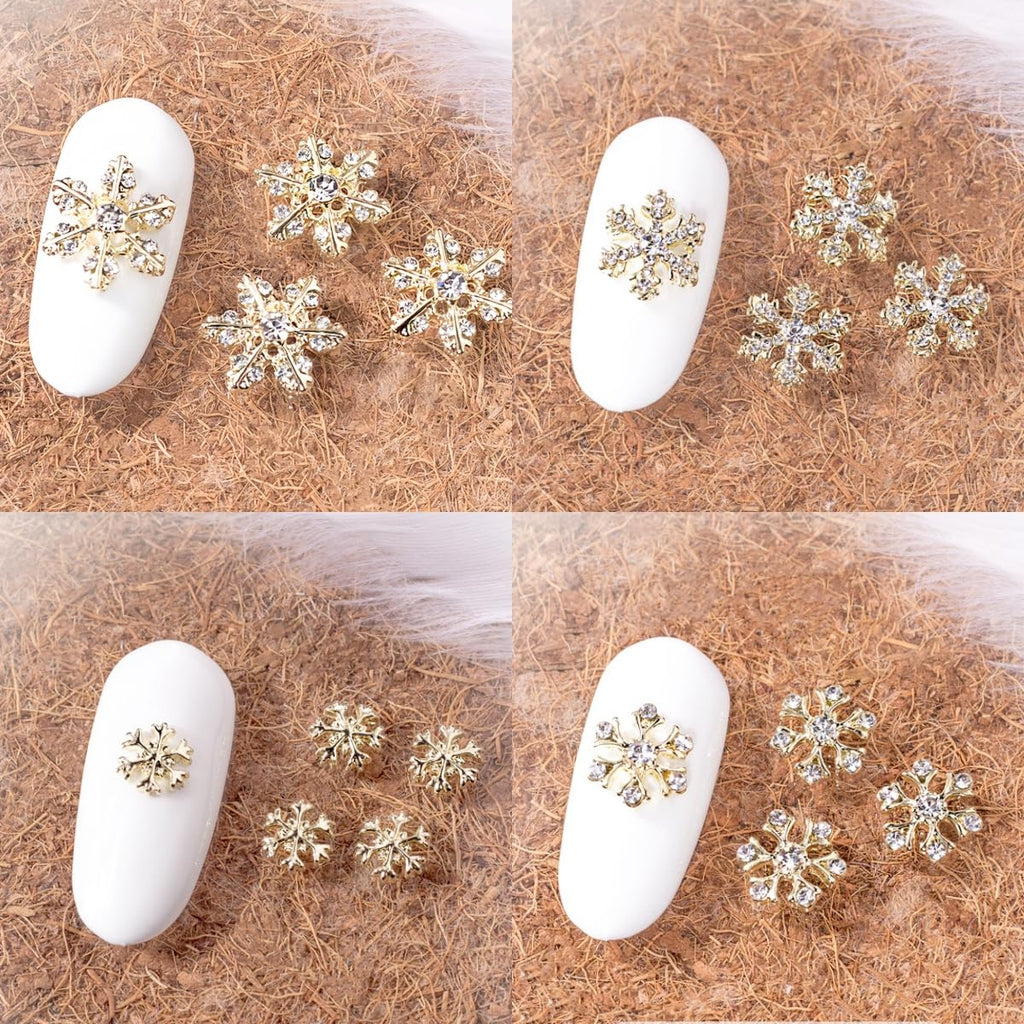 20Pcs Metal Christmas Nail Charms Alloy Snowflake Nail Rhinestones Gold Nail Art Charms Nail Studs Snowflake Luxury Nail Crystal Diamond for Acrylic Nails Nails Gems for Women Girls Christmas Nail Art