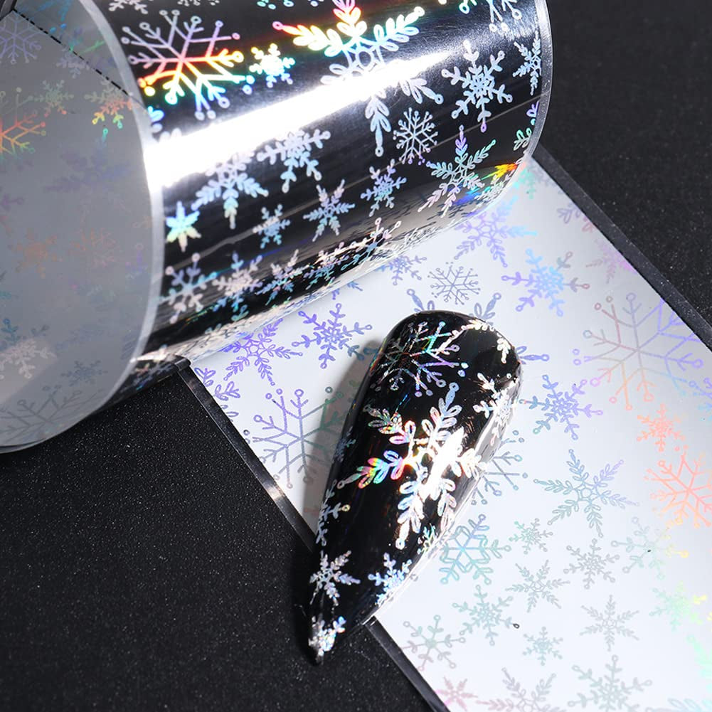 10 Sheets Christmas Nail Stickers,Christmas Nail Art Foil Transfer Stickers Nail Art Supplies Holographic Laser Nail Foils Winter Xmas White Snowflakes Nail Decals for Women Girls Manicure Decorations