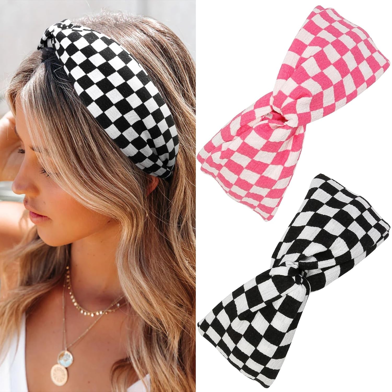 Twisted Plaid Headbands for Women Non Slip Fashion Hairbands Checkered Knotted Headband for Womens Hair Band Wide Thick Plastic Head Band Hair Accessories