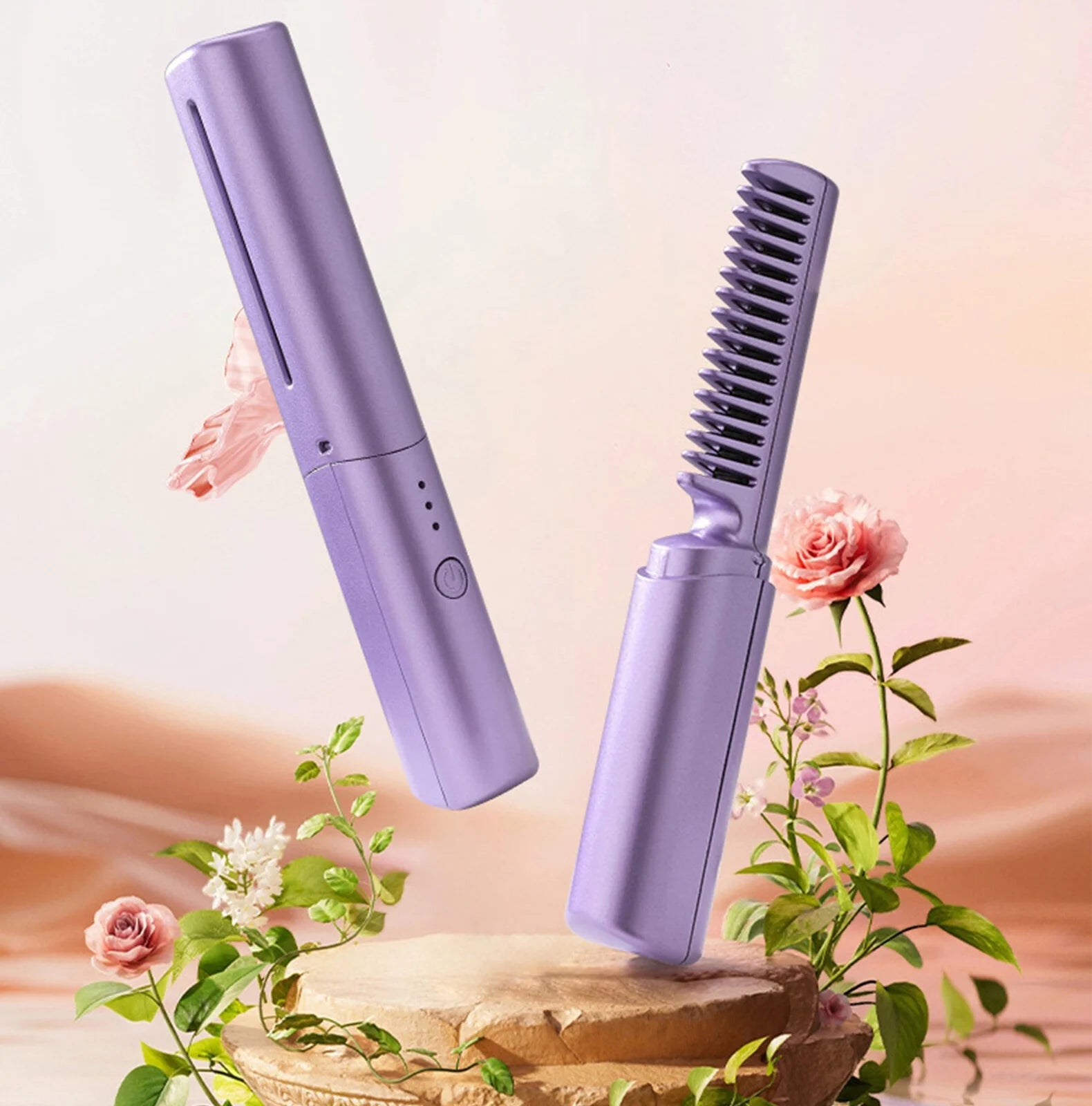 Rechargeable Mini Hair Straightener, Negative Ion Hot Comb Hair Straightener, Portable Cordless Hair Straightening Brush,A Quick Styling Brush