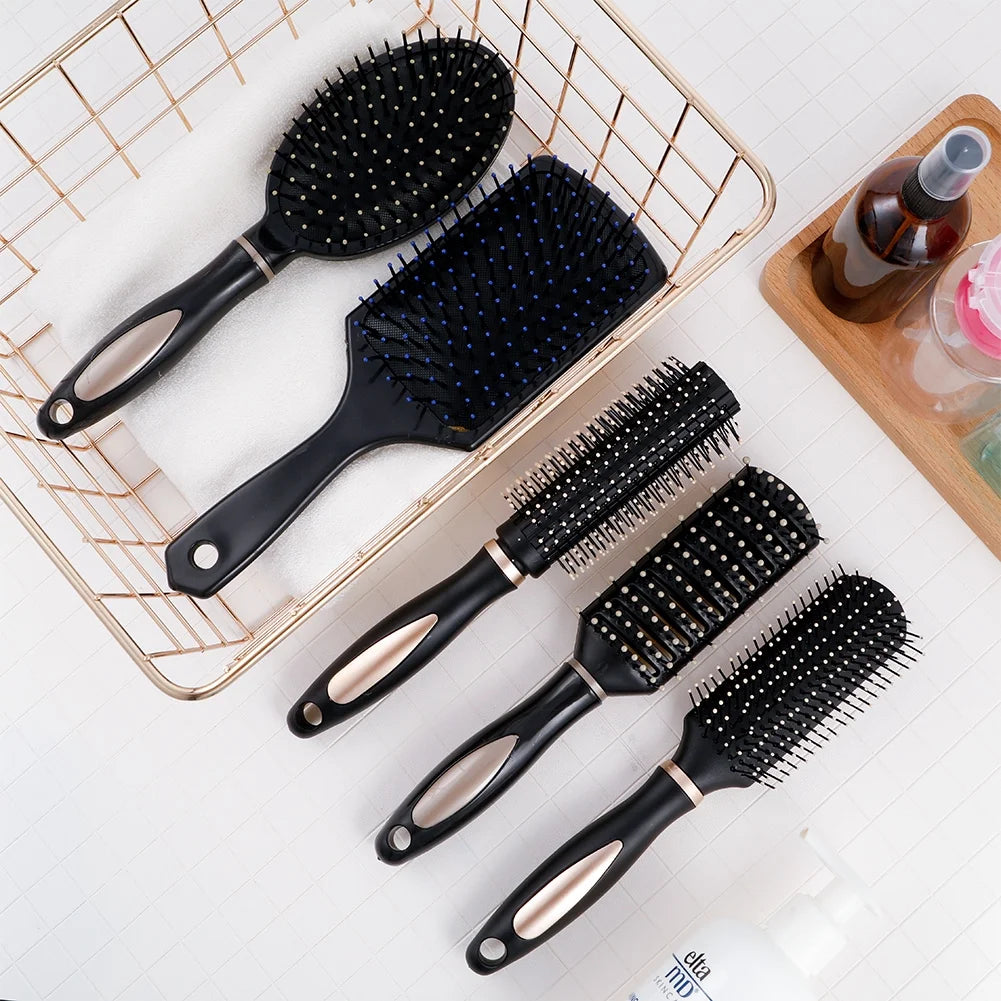 5 Pcs Paddle Hair Brush Comb Set,Detangling Hairbrush anti Static Massage Oval Comb Hair Styling Tools for Women Men Kid All Wet or Dry Hair(Black), Round