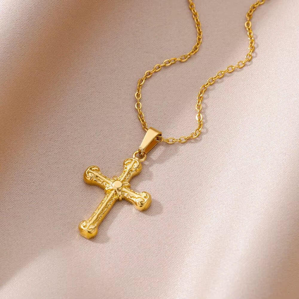New Trend Crucifix Necklace for Women Stainless Steel Pendant Gold Color Necklace Fashion Trend Neck Jewelry 2024 New In
