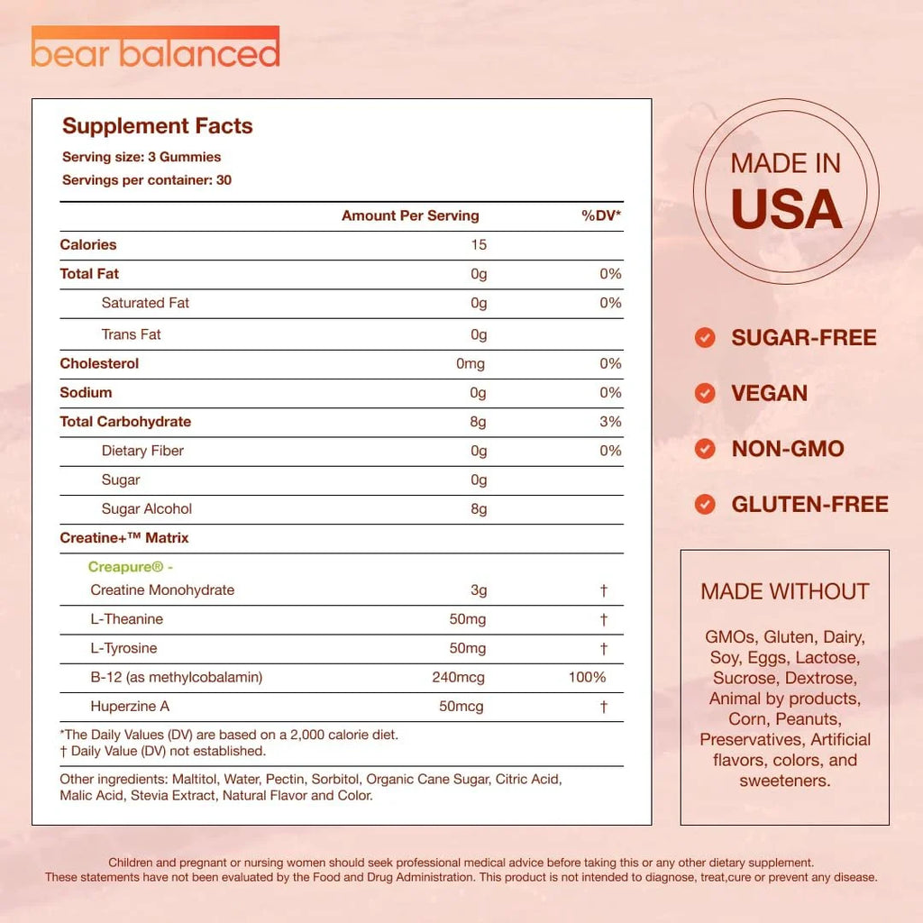 Creatine Gummies, Muscle Growth Support for Men and Women, Peach Mango, 90 Count