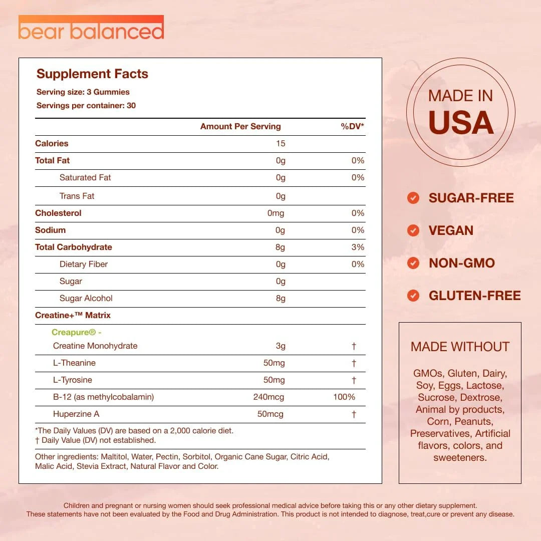 Creatine Gummies, Muscle Growth Support for Men and Women, Peach Mango, 90 Count