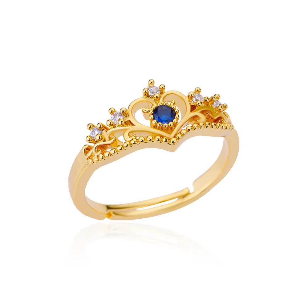 Blue Zircon Crown Rings for Women Stainless Steel Gold Color Adjustable Crown Ring 2025 Trend Design Female Wedding Jewerly Gift