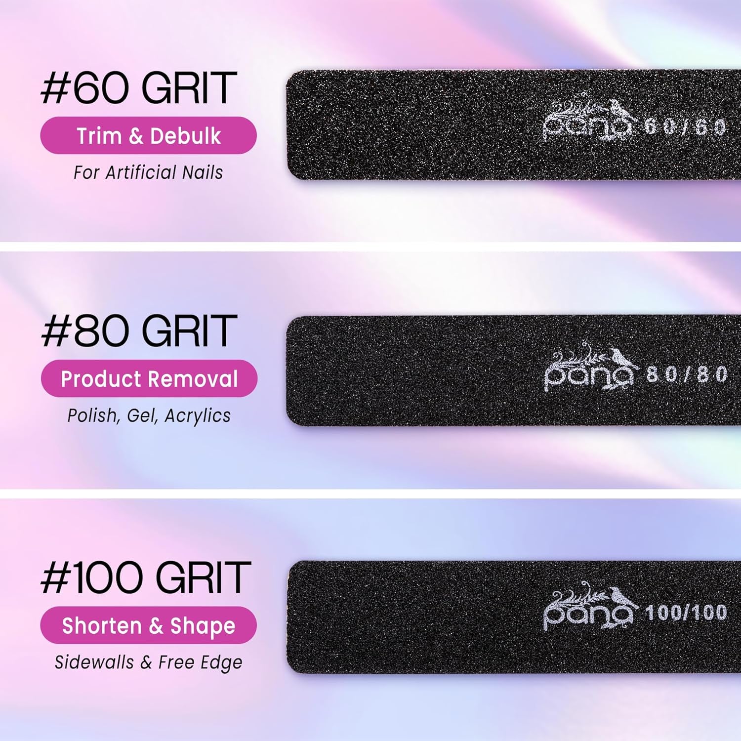 10Pcs -  Jumbo Double-Sided Emery Nail File for Manicure, Pedicure, Natural, and Acrylic Nails - Black (Grit 80/80)