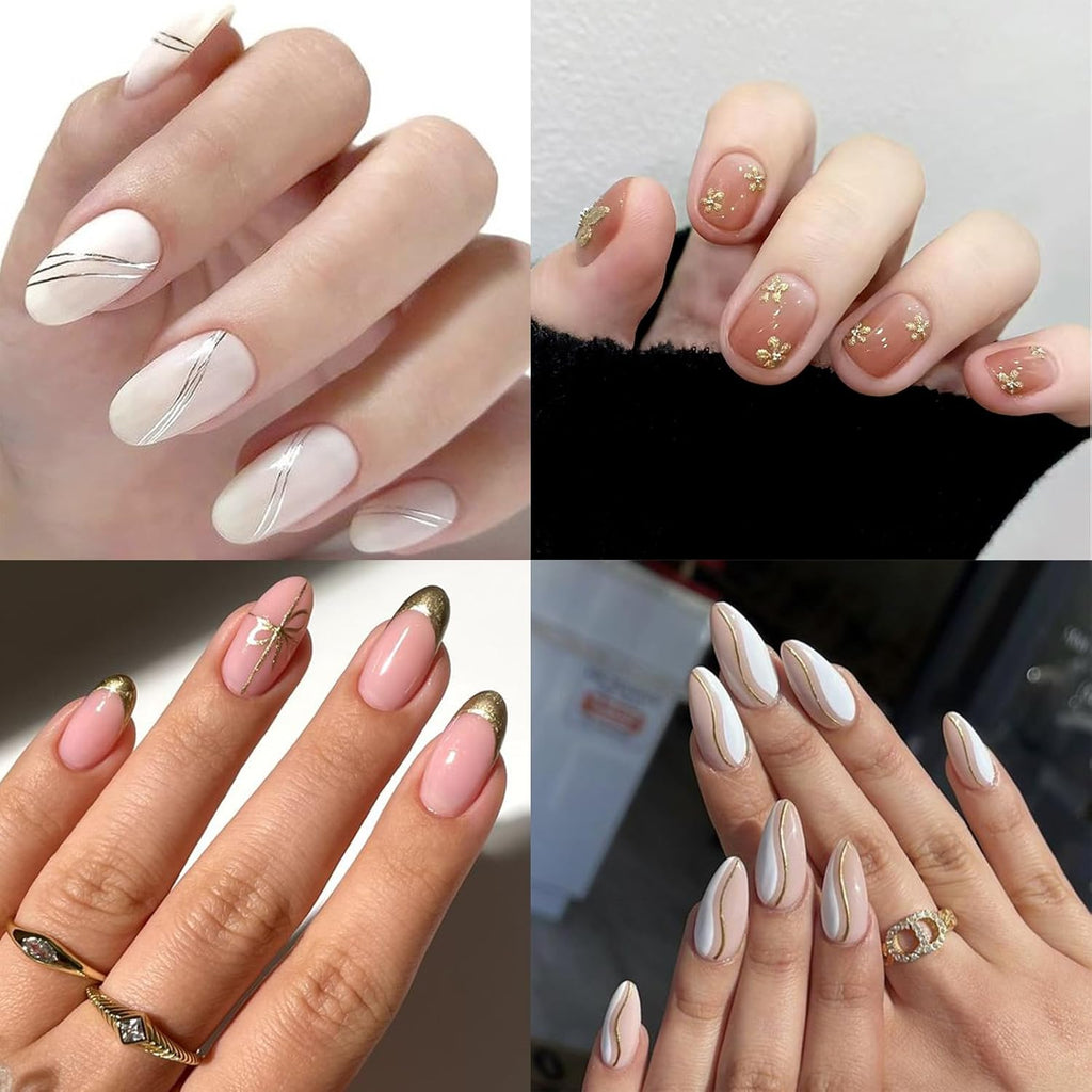 5Sheets Gold Line Nail Art Stickers 3D Self Adhesive Metal Geometric Stripe Wave Little Flower Nail Sticker Glitter Designs Nail Art Supplies Bow Sticker for Women DIY Nail Decoration