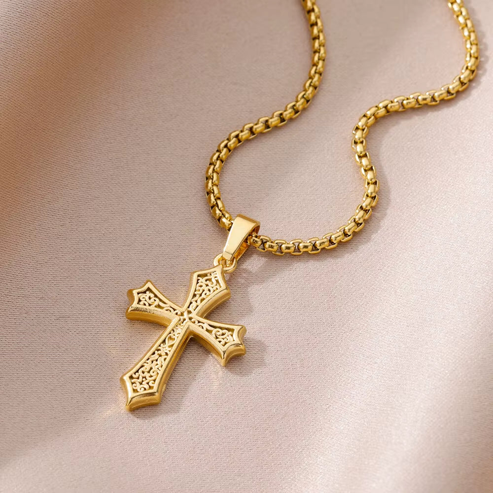 New Trend Crucifix Necklace for Women Stainless Steel Pendant Gold Color Necklace Fashion Trend Neck Jewelry 2024 New In