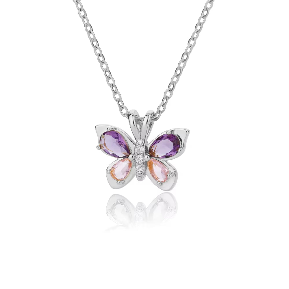 Cute Butterfly Necklace for Women Crystal Purple Butterfly Aesthetic Necklaces Charms Choker Party Stainless Steel Jewelry Gift