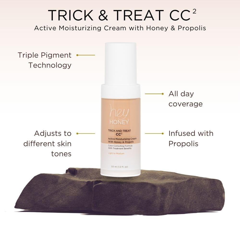Trick and Treat CC² Cream SPF 46 | Active Moisturizing Color Correcting Cream with Honey & Propolis | Best Cover for Rosacea, Skin Redness & Mature Skin | Cruelty-Free | 1 Oz (Light Tone)