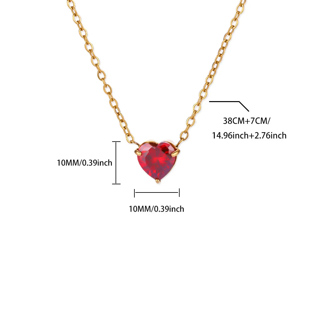 Heart Necklace for Women Stainless Steel Gold Color CZ Pendant Necklace Korean Fashion Cute Crystal Couple Jewerly Collier Femme