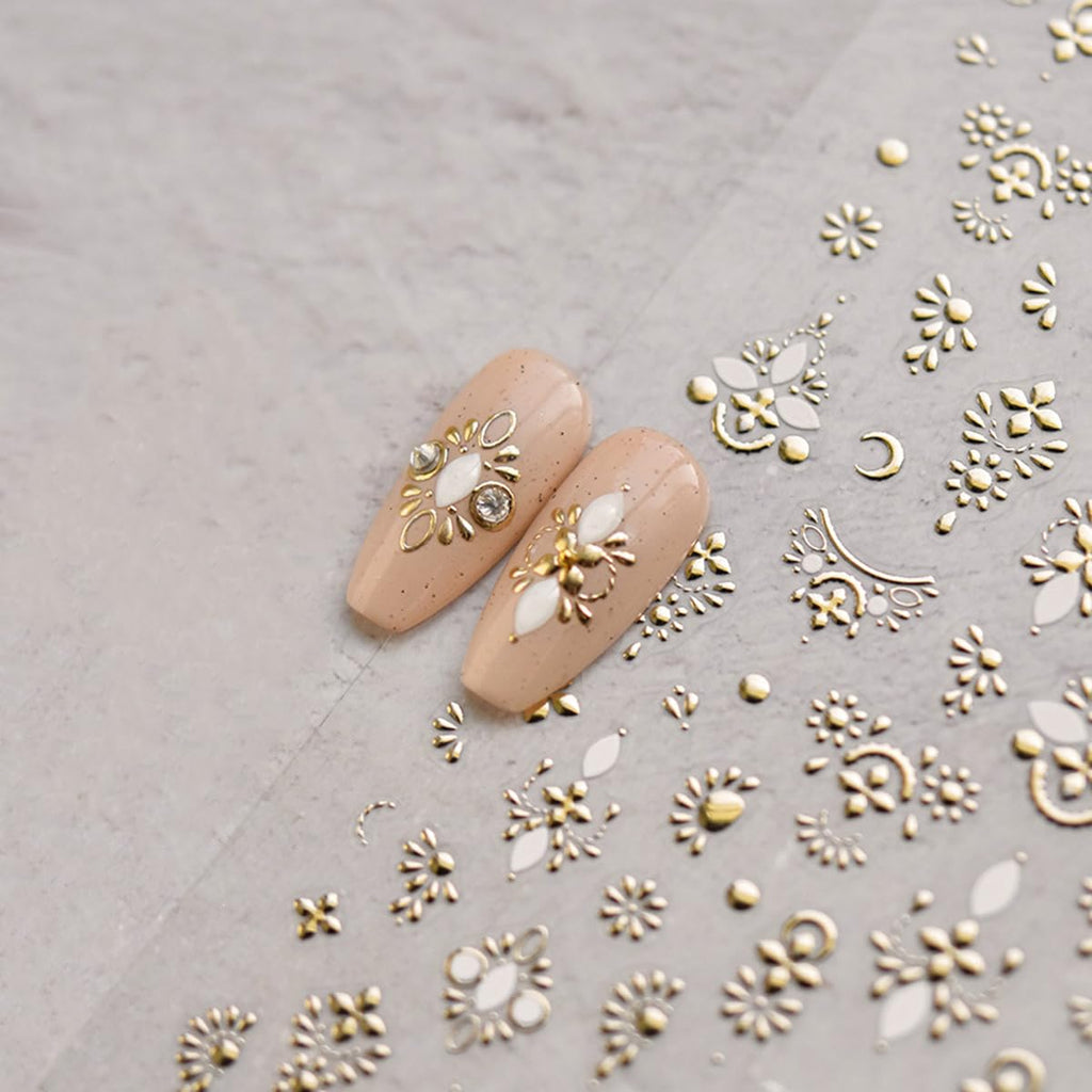 Gold Nail Art Stickers Golden Totem Decals 3D Bronzing Self-Adhesive Supplies Luxury Design Hollow Flower Nails Adhesive Sliders for Women Girls DIY Manicure Decorations