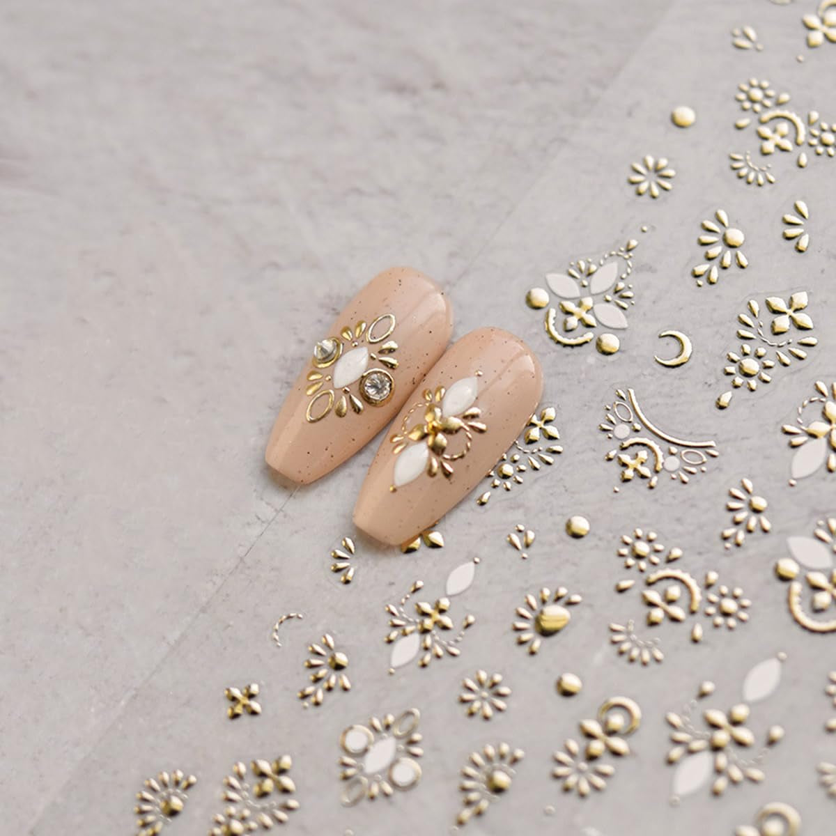 Gold Nail Art Stickers Golden Totem Decals 3D Bronzing Self-Adhesive Supplies Luxury Design Hollow Flower Nails Adhesive Sliders for Women Girls DIY Manicure Decorations