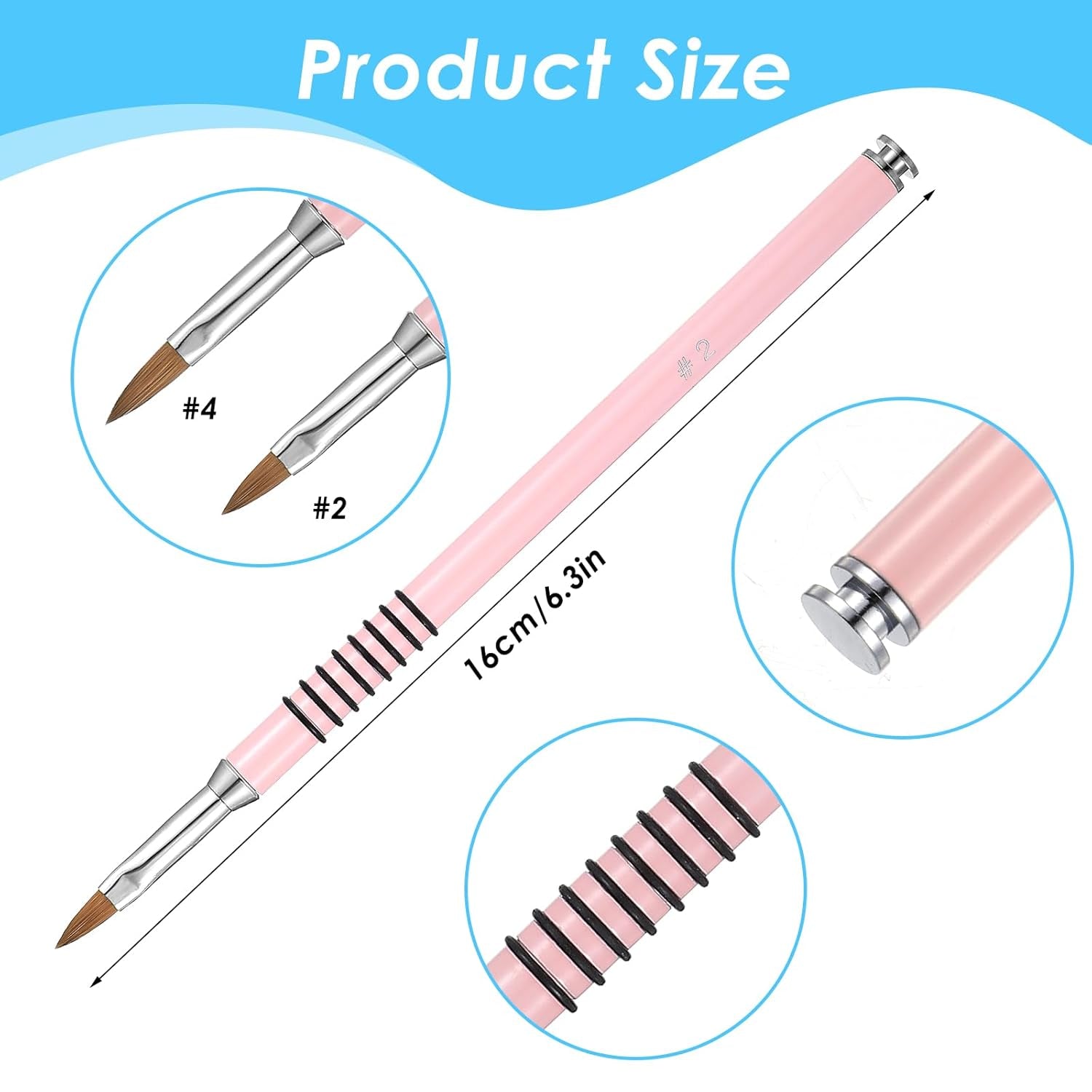 2 Packs Acrylic Nail Brush for Nails Art, Nail Art Brush Set Acrylic Kolinsky Nail Brush 3D Nail Art Flower Brush Acrylic Manicure Brush for Women Acrylic Application(Pink)