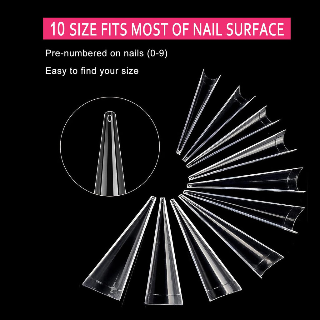 500PCS Stiletto Nail Tips  Extra Long Nails Clear Nail Tips Half Cover XL Stiletto Shape Acrylic Pointed Nails for Halloween Salon and Home DIY 10 Sizes with Box 5.9 Ounce