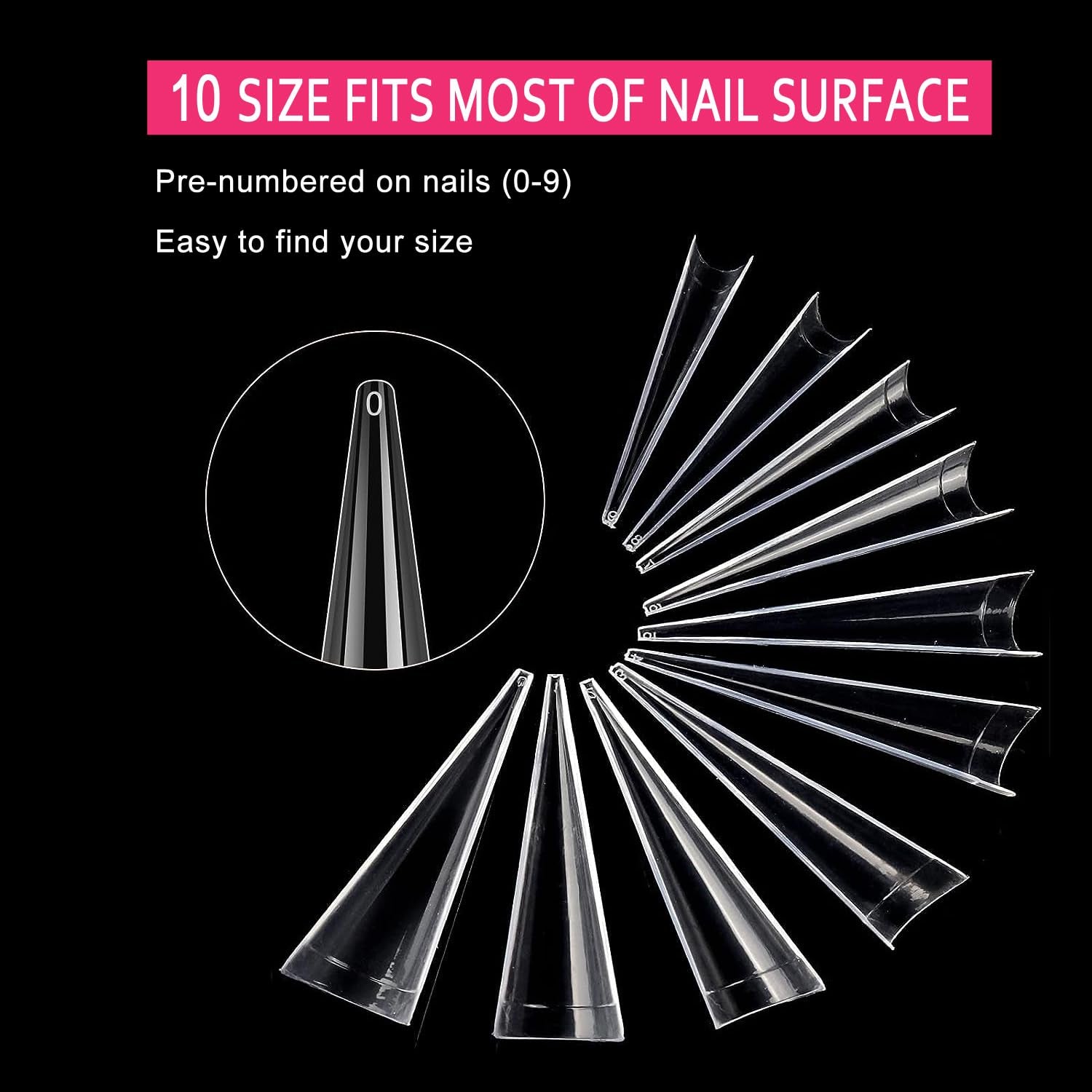 500PCS Stiletto Nail Tips  Extra Long Nails Clear Nail Tips Half Cover XL Stiletto Shape Acrylic Pointed Nails for Halloween Salon and Home DIY 10 Sizes with Box 5.9 Ounce