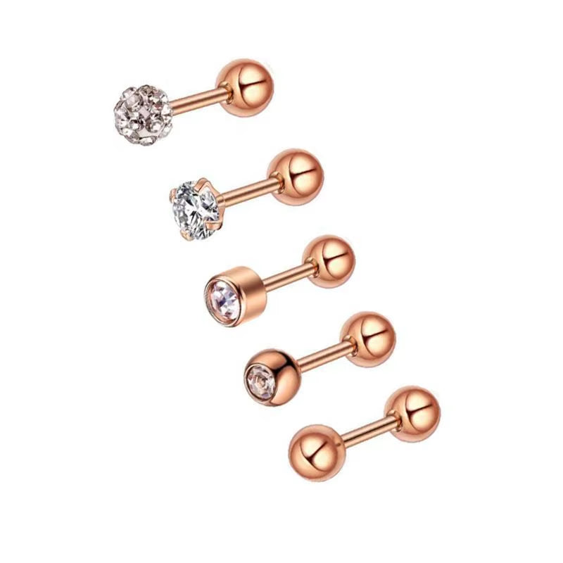 5PCS Heart Tragus Piercing Stud Earring Set Small Lobe Stud Earrings Cartilage Piercing Helix Jewelry Barbell Stud Piercing Lot